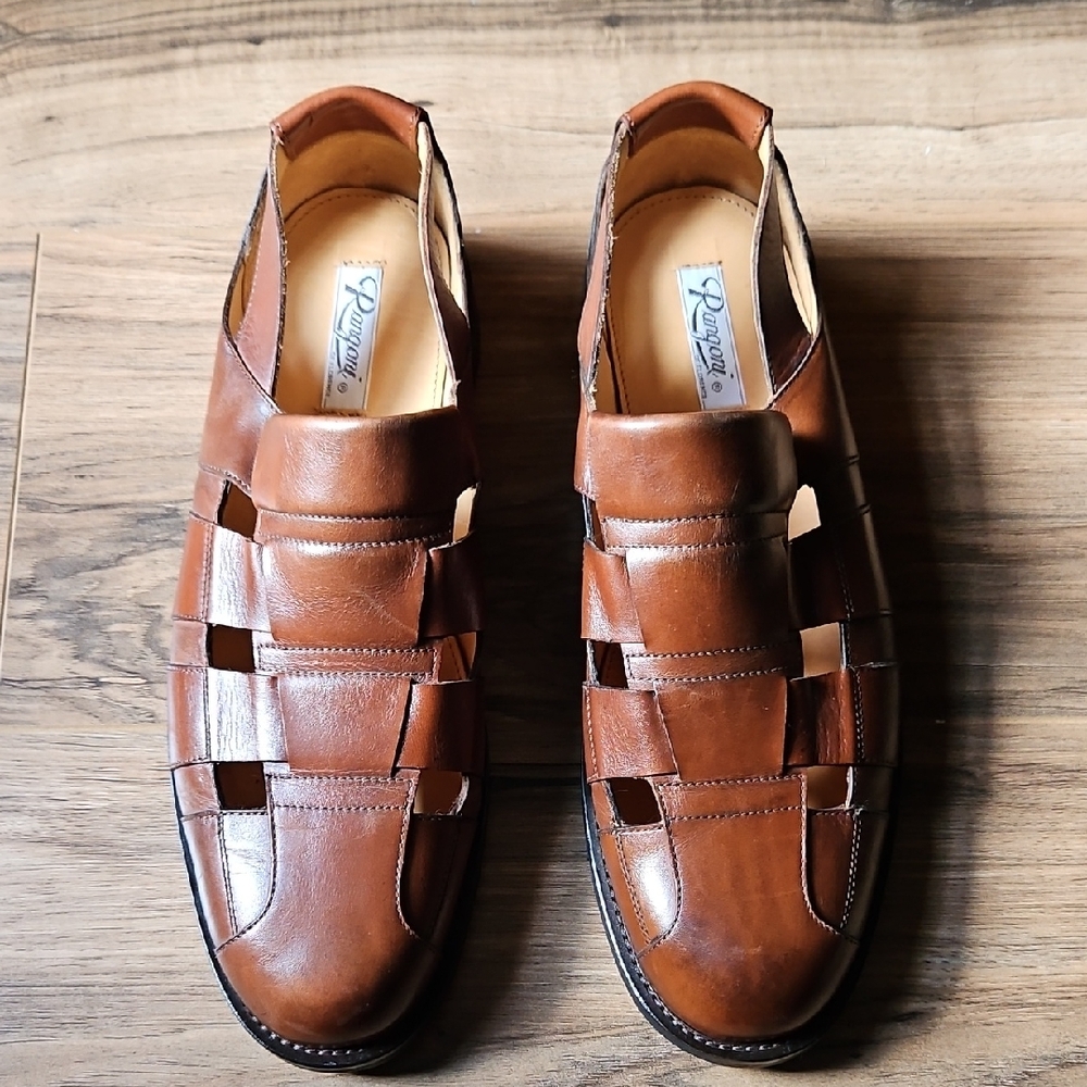 Rangoni Of Florence Mens Italian Cognac Brown Leather Fisherman Loafer Shoes 10